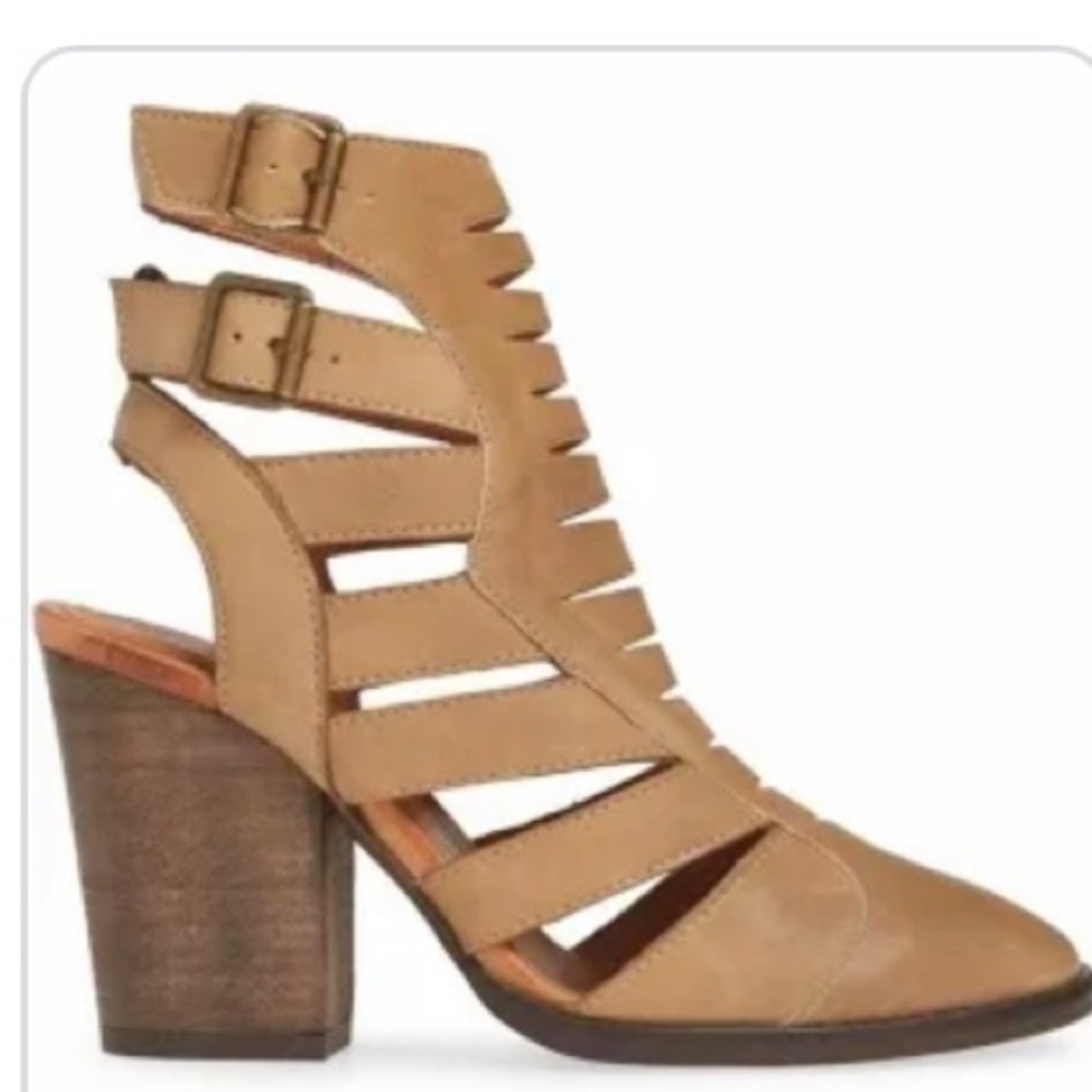 Free People Tan Leather Cutout Hayes Ankle Boot Bootie Block Heel Size 41